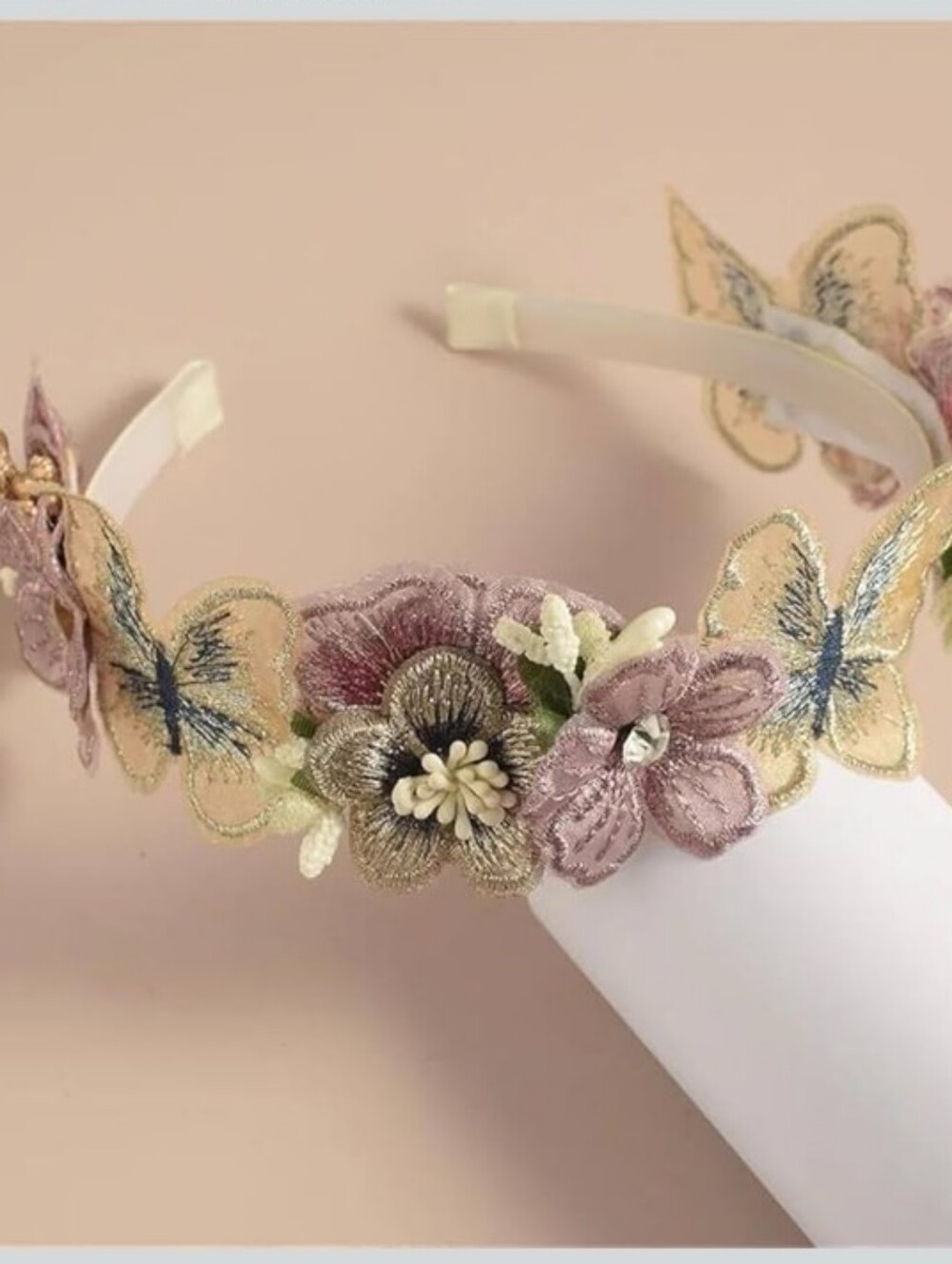 Handmade Cottagecore 3D Embroidered Butterfly Floral Lace Headband